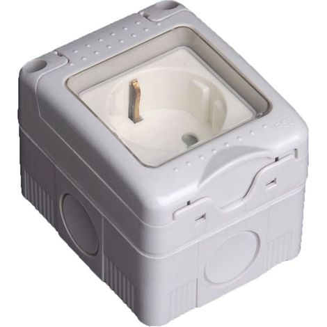 Enchufe Schuko Estanco Superficie 16A 250V 2P + T con Tapa de Plástico