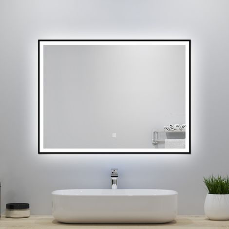 OCEAN Specchio da bagno 90x70cm con LED,3 colori,Dimmerabile, Antiappannamento,Memoria,IP44, Vetro HD (1/5)