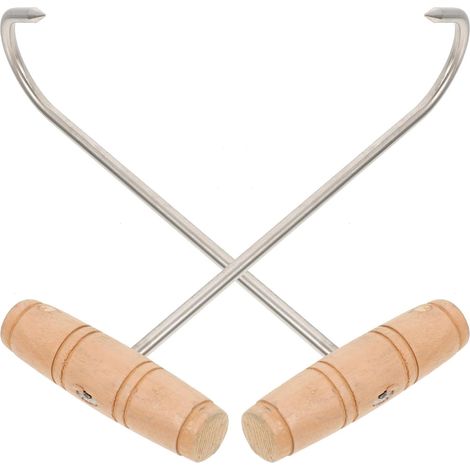 Fleischwenderhaken aus Edelstahl 2 Stück mit T Griff 28cm