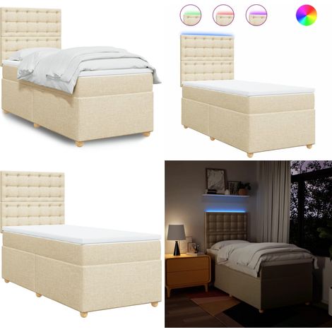 Giroletto a Molle con Materasso Crema 90x200 cm inTessuto - Materasso a molle insacchettate - Letto con testiera regolabile