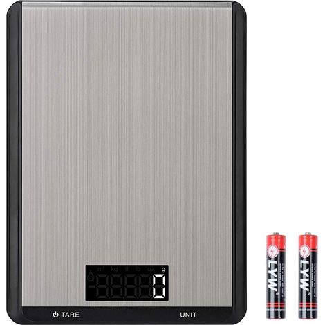 Balance de cuisine électronique 5 kg/1 g, acier inoxydable, écran LCD tactile rétroéclairé, fonction tare, 7 unités de mesure