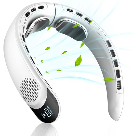 Ventilateur de cou personnel avec affichage LED, rechargeable USB-C, 3 vitesses