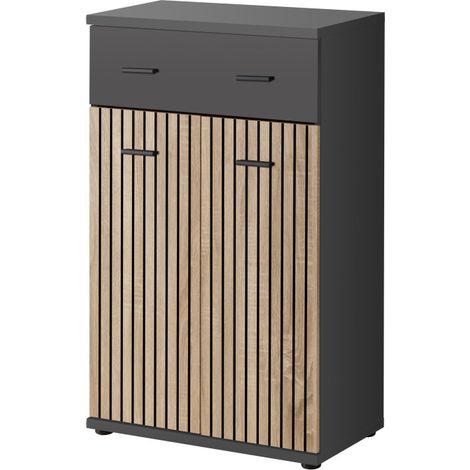 Commode "Marco" - Gris/Beige - L 60 x H 96 x P 32 cm - Livraison gratuite