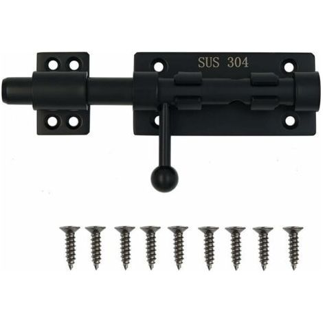 Cylindrical Bolt Door Latch with Padlock Hole, Thickened 304 Stainless Steel Sliding Door Latch, 6 Inch, Black, 160mm (1/4)