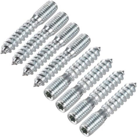 M10 Clothes Hanger Bolts Length 2"(50mm) Double Head Self Tapping Bolts Screw 10mm Wood Joint Furniture Legs 8Pcs (1/4)