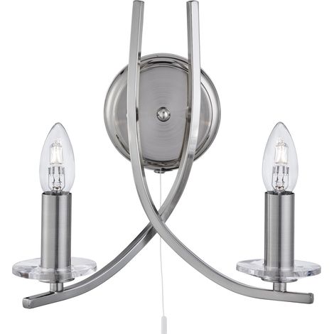 Applique murale ASCONA 2L argent satiné 2 branches verre transparent E14 max 2x60w avec interrupteur (1/4)