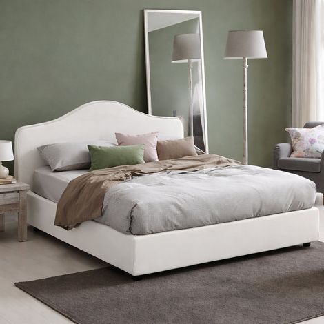 Dmora - Cama matrimonial Annunziata, Cama contenedor con revestimiento de tela, 100% Made in Italy, Apertura frontal, con colchón de Cm 160x200 incluido, Blanco (1/5)