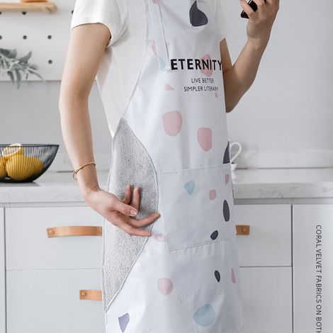 Tablier d'essuyage des mains sans manches, imperméable et résistant à l'huile, avec grande poche rose, à suspendre autour du cou. (1/5)