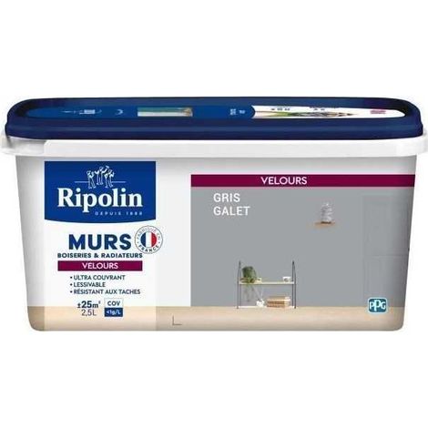 RIPOLIN Peinture Couleur Velours pour Murs, Boiseries Radiateurs - Gris galet