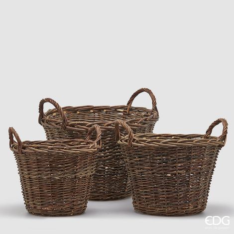 EDG Enzo De Gasperi Set 3 Cesti Willow Svasati con Manico Midollino