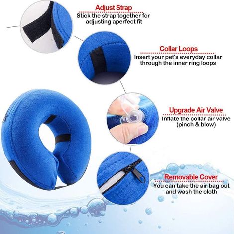 Collier pour chien Collier de protection gonflable Collier de protection Collier réglable pour animaux Collier de protection confortable avec velcro bleu M MNS (1/4)