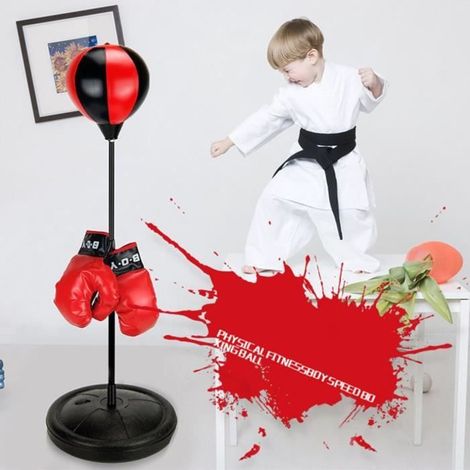 Punching ball sur pied enfant 70-105 cm – Gants boxe – Réglable – Pour 5-12 ans – Fitness (1/4)
