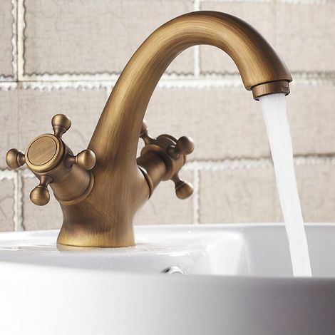 FOREHILL  Robinet Lavabo Vintage Mélangeur Lavabo en Laiton Mitigeur de Bain avec 2 Poignées Bronze