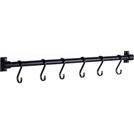 Étagère murale pour ustensiles de cuisine de 40 cm - Étagère de cuisine avec 6 crochets amovibles - Étagère de porte murale pour ustensiles de cuisine (Noir)