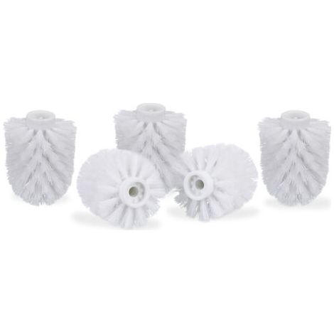 Relaxdays WC Bürstenkopf im 5er Set, lose Toilettenbürsten Gewinde 9,5 mm, Ersatzbürstenkopf Durchmesser 8 cm, weiß (1/5)