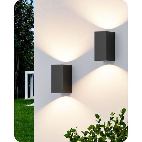 EDISHINE 2 Stück Wandleuchte Innen/Aussen, Aluminium Wandlampe, IP44 wasserdicht und rostbeständig, GU10-Sockel, Up-Down Wandbeleuchtung, ohne Leuchtmittel, Schwarz (1/5)