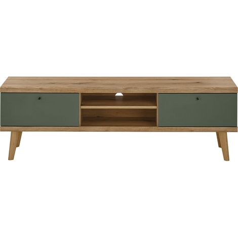 Wohnzimmer TV-Lowboard, 160cm, in Eiche mit grün AVEZZANO-61 Modern (1/5)