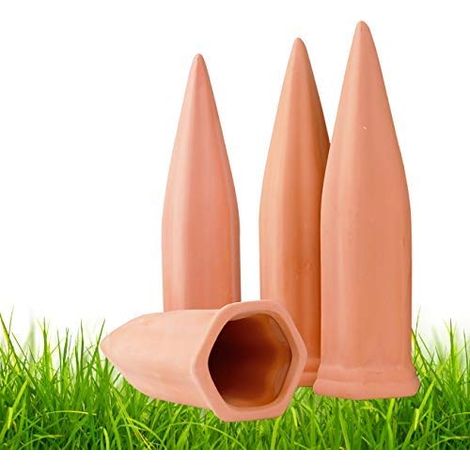 Dispositifs d’arrosage des plantes, lot de 4 arroseurs de plantes pour vacances en terre cuite, piquets d’arrosage adaptés aux bouteilles de vin, pointes d’arrosage à libération lente, dispositifs aut (1/5)