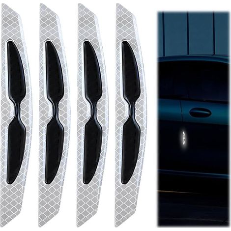 Lot de 4 autocollants protection portiere voiture blancs, réfléchissants pour la nuit, utilisables sur tous types de voitures.