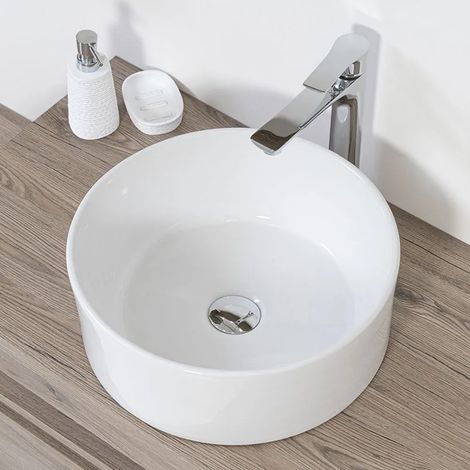 Lavabo da appoggio tondo a ciotola 40 cm in ceramica bianco lucido (1/5)