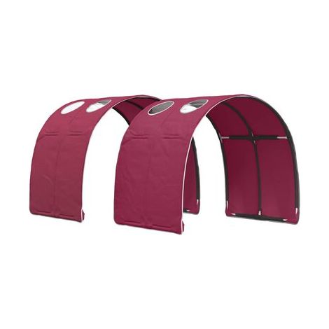 Cadre de lit 3 places avec tunnel et étagère, blanc et rouge, meuble de chambre, design contemporain, montage facile (1/5)