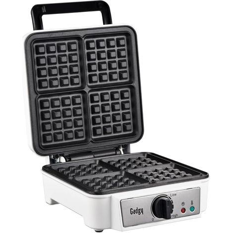 Gaufrier Professionnel 1200W - Appareil à Gaufres pour 4 Gaufres de 8x8cm - Chauffe Rapide, Thermostat Réglable - Facile à Ranger et Nettoyer