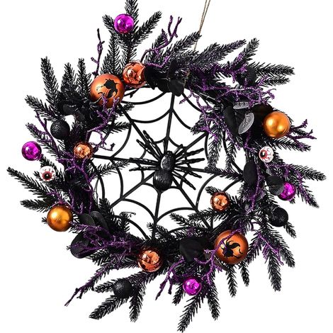 Halloween-Türkranz – Gruseliger Spinnenkranz – Halloween-Türkranz für die Haustür – 50 cm Dekokranz (1/5)