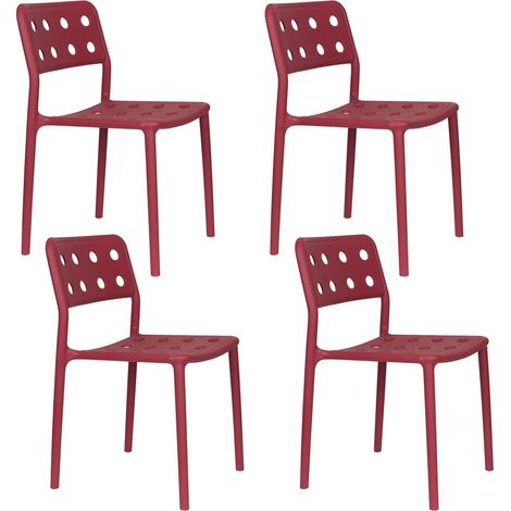 Chaise de jardin, 4 chaises empilables SERRA Rouge en Plastique, BOITE A DESIGN (1/5)