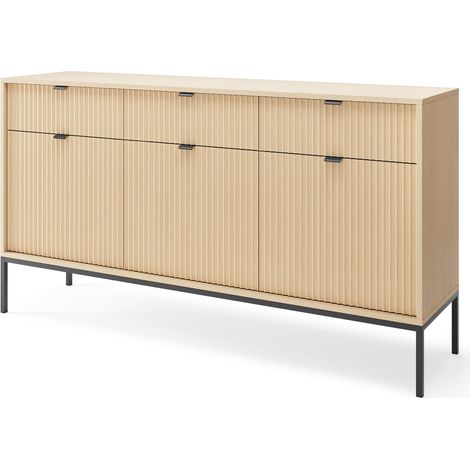 Selsey VELLORE - Sideboard 3-türig, Holzoptik Eiche mit schwarzem Gestell, 154 cm (1/5)