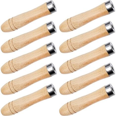 10 pièces Poignée de Fichier en Bois avec Colliers en Métal, Manche Bois pour Lime, Poignée de Dossier en Bois pour Outil de Coupe de Fichier Manuel (1/5)