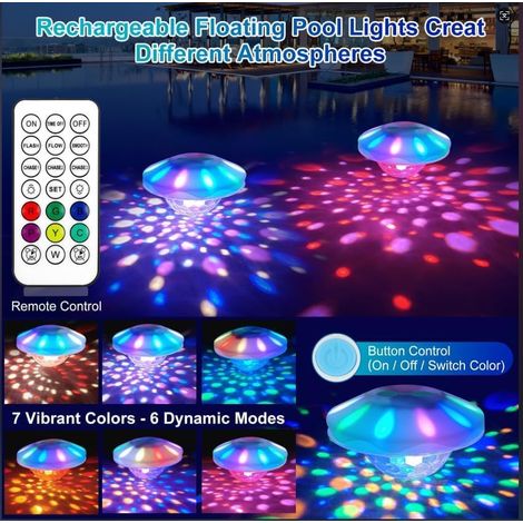 TEPENAR Lampe de piscine flottante 7 modes IP68 - Éclairage disco et spa rechargeable pour piscine, jacuzzi, aquarium, étang de jardin - Décoration LED étanche pour fêtes en plein air (1 pièce) (1/4)