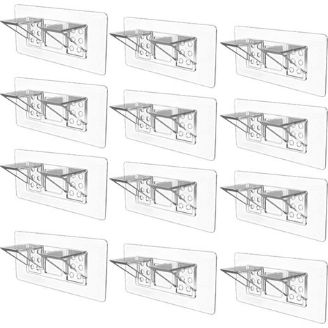 Support D'Étagère - Support D'Angle Renforcé À Double Rangée - Auto-Adhésif Sans Perçage - 14 x 6 cm - Pour Armoires Et Placards - 12 Pièces