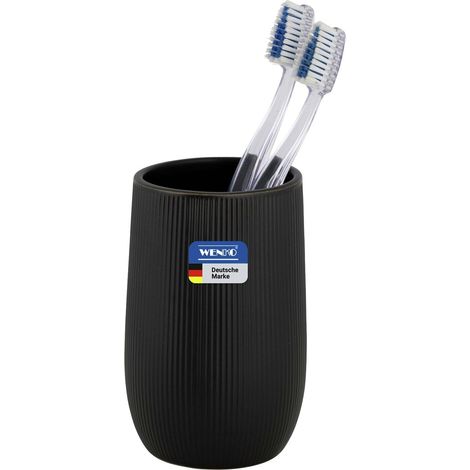 Gobelet à Dents en céramique à Relief rainuré, Pose Libre, pour brosses à Dents, Dentifrice, comme gobelet de rinçage ou Porte-pinceaux en Salle de Bain ou Coiffeuse, Noir Mate