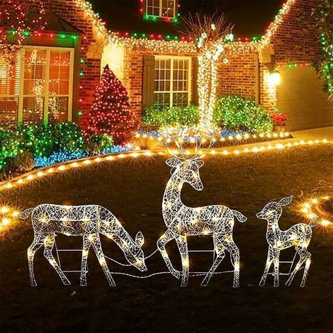 Beleuchtetes Rentier als Weihnachtsdekoration für den Außenbereich, LED-beleuchtetes Rentier, Metall-Weihnachtsdekoration für Partys, Garten, Hof, Feiertage und Winter. (1/5)