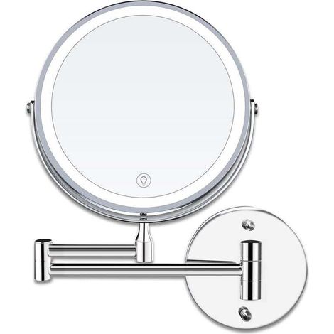 Miroir maquillage LED - 8 Pouces - Mural - Grossissant - 1x/10x Grossissement - Charge USB - Réglable à 3 Couleurs - 360° Pivotant - Extensible - Pour Salles de Bain (1/4)