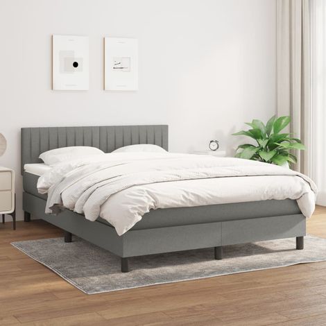 Sommier à lattes Gris foncé 140x190 cm avec Matelas à ressorts ensachés - Lit complet Tissu et Tête de lit réglable (1/5)