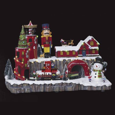 Aldea iluminada Taller de Papá Noel 75 LED l.57,5cm musical  - Feeric lights & christmas