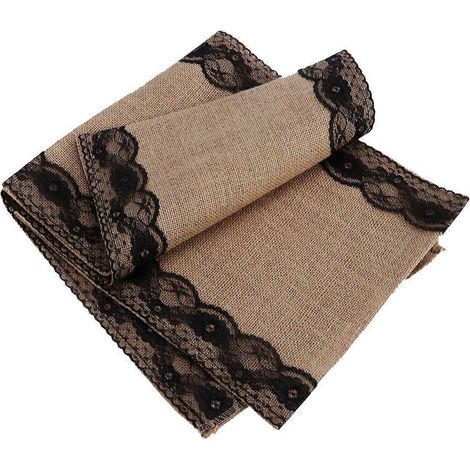 Chemin de table en lin noir style rustique pour mariage (1/5)