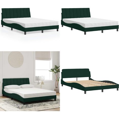 vidaXL Bett mit Matratze Dunkelgrün 140x200 cm Samt (1/5)