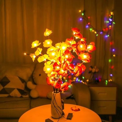 Branche lumineuse LED Orchidée 2 pièces – Lampe artificielle Phalaenopsis à piles pour décoration de Noël maison
