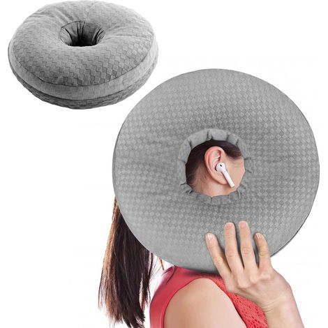 Coussin Piercing Oreille,30x30x9cm - Trou Central 9cm,Oreiller avec Trou Coussin Piercing, Oreiller Piercing pour Dormeurs Côté, Anti-Douleur & Anti-Inflammation (Gris - Rond) (1/5)