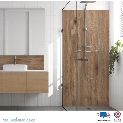 Panneau de douche : Bois brut 3 - Couleur Sépia - Alu composite - 90 - 245 (1/3)