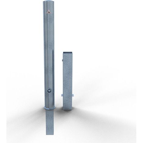 Schake Absperrpfosten herausnehmbar aus Stahlrohr verzinkt Ø89x2,9mm mit Dreikantverschluss und Stahlkappe 900mm Überflur