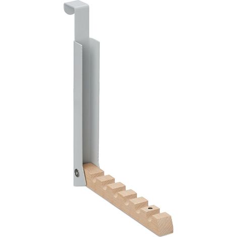 Portemanteau pliable, pour porte de max 2 cm d’épaisseur, à accrocher, 6 cintres, métal et bois, gris (1/5)