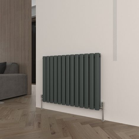 T&K Horizontal Anthracite Double Radiator Oval Column Designer 600x767mm Modern Central Heating Rads
