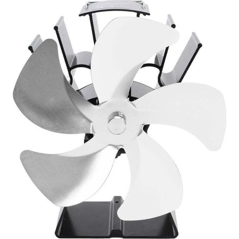 Ventilateur de poêle à bois 5 pales cheminée Base trapézoïdale verticale alimenté par la chaleur Circulation chaude Portable thermique pour la maison Camp argent (1/4)