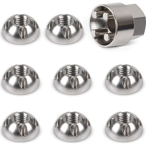 8 x Écrous Antivol M8 x 1,25 mm, Ecrou de Sécurité en Acier Inoxydable 303 avec 1 Douille