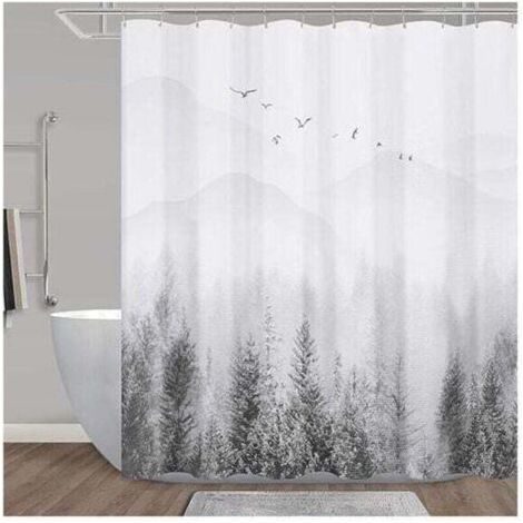 Rideau de douche Rideau de douche vert Montagne Nature Arbre Rideau de douche Ensemble Rideaux de douche gris pour salle de bain hydrofuge hôtel, 72 x 72 pouces (1/4)