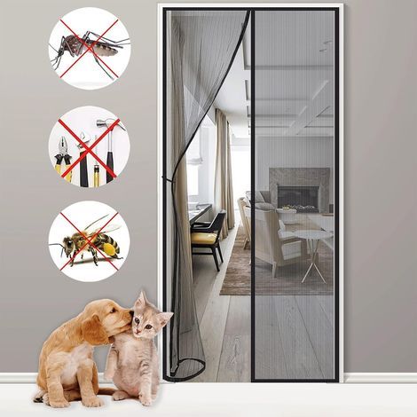Magnetisches Moskitonetz, Türgröße 100 x 210 cm, extrem strapazierfähiges Netzgewebe, durchgehender Magnetverschluss, automatischer Schließmechanismus, hält die Luft frisch, Schwarz (1/5)