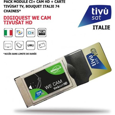 Pack Module CI+ We Cam Tivusat HD + Carte Bouquet Tv Italien Digiquest 74 chaines, HD, via le Satellite HOTBIRD 13 EST (1/5)